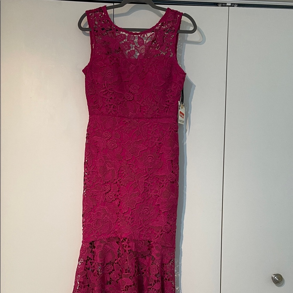 Kensie Fuchsia Lace Midi Dress